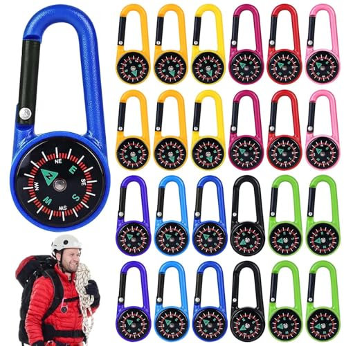 24 Stück Mini Kompass Mit Karabinerhaken - Wegweiser Schlüsselhalter Für Kinder - Karabiner Schlüsselanhänger Taschenkompass Für Outdoor Reisen Wandern Camping