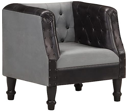 Sessel Schwarz Echtleder und Massivholz Mango,320606