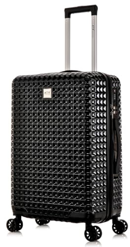 ATX Luggage Medium Suitcase PC+ABS Hard Shell Hold Check in Super Lightweight 4 Dual Spinner Wheels Built-in TSA Lock (Black, 65 litres)