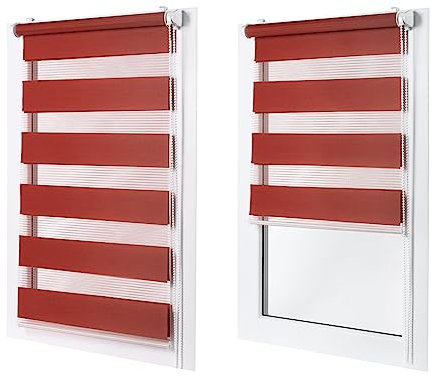 Doppelrollo ohne Bohren – Sichtschutz und Sonnenschutz, Klemmfix – Rot, 85 cm breit (Stoffbreite) x 120 cm hoch (Fensterhöhe) – Duo Rollo für Fenster/Tür, lichtdurchlässig/verdunkelnd