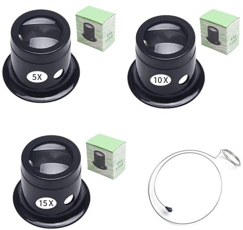 3 Pièces loupe, Loupes de Bijoutier et Horloger, Monoculaire, Kits de Grossissement 5X 10X 15X, pour Horlogers et Bijoutiers