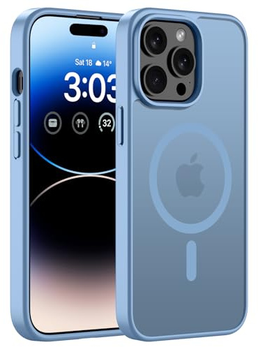 ORDA Magnetische Hülle für iPhone 14 Pro, Kompatibel mit MagSafe, Hellblau | Durchscheinend Rückseite, Matt Handyhülle, Stoßfest Kratzfeste Schutzhülle
