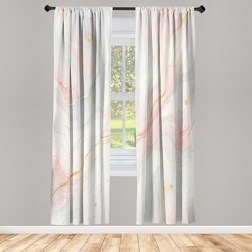 ABAKUHAUS Rosa Tenda a Pannello Set di 2, Stampa Marmo Arte Linee sognanti, Trattamento della Finestra per Stanza e Camera da Letto, 150 cm x 225 cm, Rosastro Blu Cadetto Chiaro