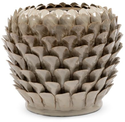 Riviera Maison Vase Grün, Dekovase Rund mit Artischockenmotiv, Keramikvase - Artichoke Blumenvase - Keramik - Handgefertigt - Fragil - (ØxH) 39x35