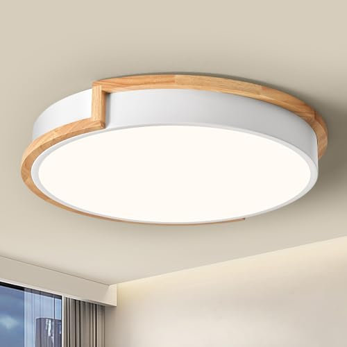 WOKNOS Deckenlampe, Deckenleuchte Weiß 40cm, 36W LED Lamp mit Holz für Schlafzimmer Wohnzimmer Küche Flur Esszimmer 4000K