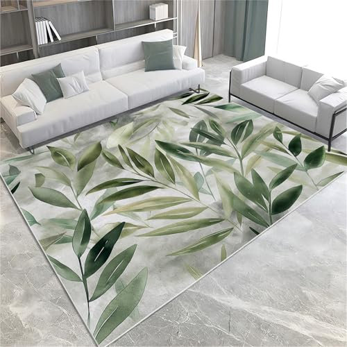 Srigzcaly Superweicher Kinderzimmer Teppich 60x90cm - Dschungel Blätter Salbeigrün Antirutsch Rechteckteppich für Schlafzimmer, Wohnzimmer, Balkon - Grüne Bodenmatte