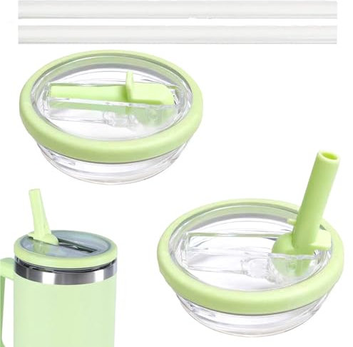 40 OZ Tumbler Flip Straw Lid Replacement Fit for Stanley Quencher Tumbler, 2 PCS Spill Proof and Leak Resistant Tumbler Lids Compatible with Stanley Cup Accessories(Green)