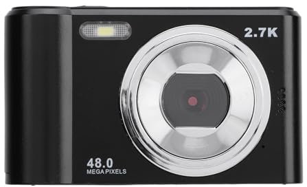 2,7K Digitalkamera, 8 Fach Zoom Videokamera Camcorder, Autofokus mit 2,4 Zoll IPS Bildschirm, Tragbare 48 MP Reisekamera, Unterstützt 128 GB für Selfie Vlogging (Black)