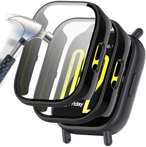 Acadeny Funda con Vidrio Templado Compatible con xiaomi redmi watch 5 lite, [Cubierta Completa] PC Case y Protector de Pantalla para -negro+negro