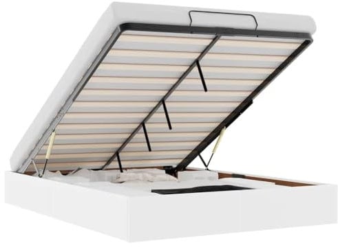 vidaXL Ottoman-Bett ohne Matratze Weiß 140x200 cm Kunstleder, Bettrahmen, Bettgestell mit Stauraum, Polsterbett, Bettgestell, Bettrahmen mit Stauraum