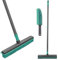 EPISENT Extendable Rubber Broom - Scratch Free Bristles - Indoor & Outdoor Use - Use Wet or Dry - Use To Remove Hair, Lint, Dirt, Water, Dust, Spills, Leaves & Debris From Lawns - Grey & Teal