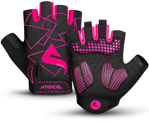 ATERCEL Fahrradhandschuhe Halbfinger für Herren Damen - Radsporthandschuhe MTB Handschuhe mit SBR-Polsterung für Radfahren, MTB, Fitness, Rosarot, S