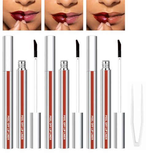 3 Stück Lip Stain Peel off 3ml Peel off Lip Liner Lip Stain Lang Anhaltend Peel off Flüssig Lip Liner Wasserfester und Wischfester,Hochpigmentierter Matter,für Frauen und Mädchen，mit 1 Pinzette