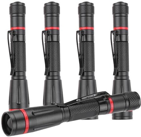 LIAISIMI Lot de 5 mini lampes de poche LED - 3 modes - Avec clip - Zoomable - Étanche - Pour randonnée, camping, urgence, extérieur - 10 cm