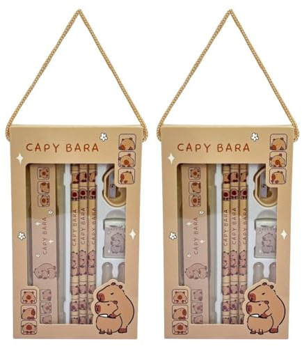 HiyyFloy Capybara Schulbedarf-Set, Süßes Schreibwaren-Set, Kawaii, Schulanfang, Bleistift, Spitzer, Zollstock, Radiergummi, Stiftkappe, Kinder