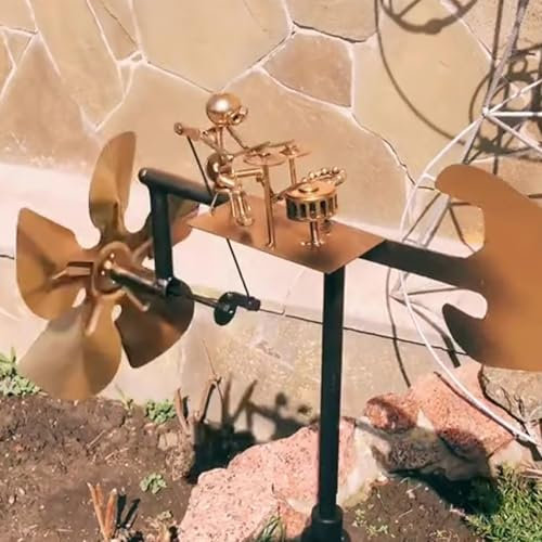 Handmade Metal Drummer Windmill, Funny Wind Spinner for Yard and Garden - Percussionist Music Figurines and Statues, Outdoor Pinwheels Wind Spinners Drummer Statue Courtyard Decoration