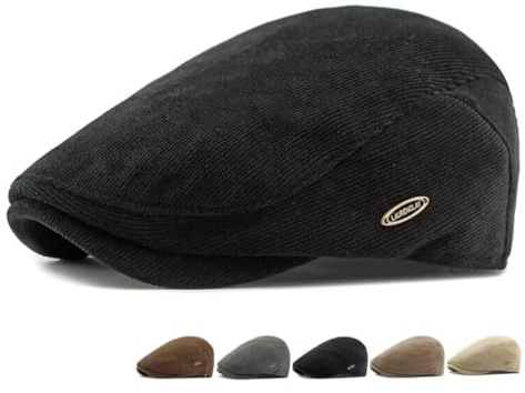 CHENNUO Retro Schirmmütze Herren Cord Schiebermütze Gatsby Flatcap Cabbie Cap Barett (DE/NL/SE/PL, Numerisch, 55, 59, Schwarz)