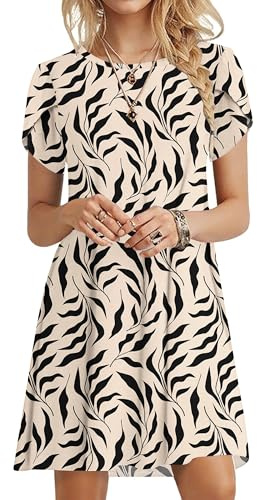PLOKNRD Robe Été Femme Courte Droite Manches Courtes avec Poches, NW LF M