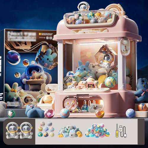 HBDSMLPL Candy Grabber mit Fernbedienung, Süßigkeitenautomat mit 8 Planeten,2 Pandapuppen,25 Puppen,20 Gashapons Geschenkideen für Kinds im Alter von 4-12,Pink