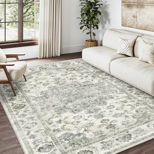 HUGEAR Vintage Teppich Wohnzimmer 160x230cm Grün Waschbar | Waschbarer Retro Teppich,Weich,Rutschfest Kurzflor,Groß,für Wohnzimmer,Schlafzimmer, Esszimmer,Büro,Carpet,Teppiche