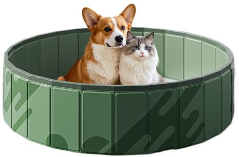 Foldable Dog Pool - Portable Multi-functional Outdoor PVC Paddling Pool For Pets, Pet Bath Or PlayPool, Puppy Non-Slip BathingPool, For Indoors, Outdoors, Garden, Patio, Army Green, S/M