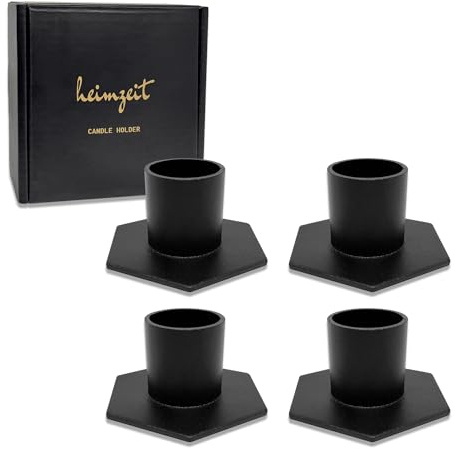 heimzeit Kerzenhalter aus Metall Ø25 mm, 4 Stück Hexagon in Schwarz | Kerzenständer für Stabkerzen und Tischkerzen, Stilvolles Design, für eine elegante Raumdekoration