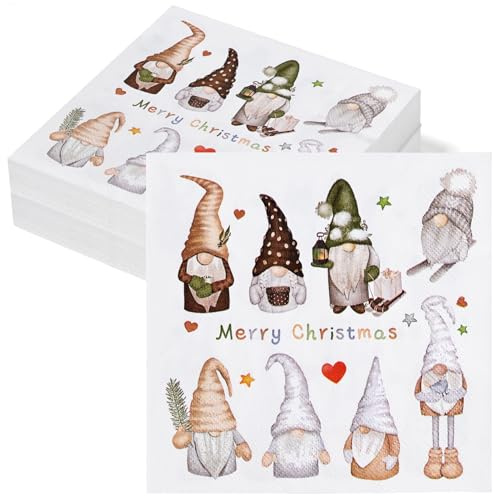 40 Stück Servietten Weihnachten Lustige Wichtel,3-Lagig Papierservietten Wichtel Gnome als Tischdeko,Servietten mit Motiv für Winter Weihnachtsservietten 33x33 Weihnachten Servietten