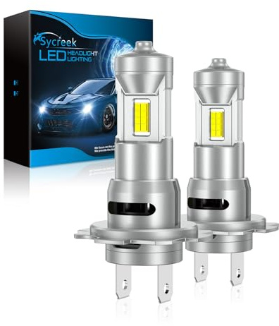 Sycreek Ampoule H7 LED,Améliorer 100W 25000LM 6000K Blanc Froid | 400% Super Bright LED H7 CANBUS Kit De Conversion de Voiture avec Ventilateur,2 Ampoules H7