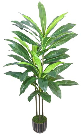 Artificial Dracaena Tree 4FT - Fake Plants Tree with Black Planter - Faux Yucca Tree Tall with Lifelike Trunk and Leaves in Pot - Dracaena Artificial Tree for Home Office Living Room Decor