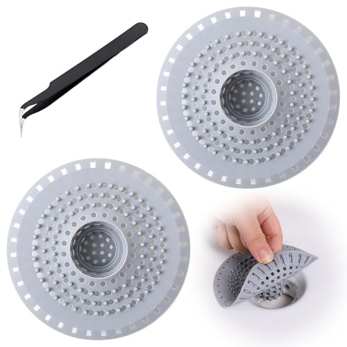2 Stück Silikon Abflusssieb, Haarsieb Dusche mit Saugnapf, Universelles Duschablauf Haarsieb Haarstopper Haarfänger mit Pinzette, Verhindern Gerüche Abflusssieb Dusche für Badewanne Waschbecken Küche
