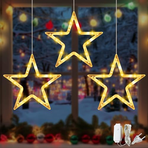 DAZZTIME LED Sterne Weihnachtsbeleuchtung,3 Stück Weihnachtsdeko Fenster 30cm,große Metall Sterne,Weihnachtsbeleuchtung Fenster,LED Weihnachtsstern Beleuchtung,für Weihnachten,Party