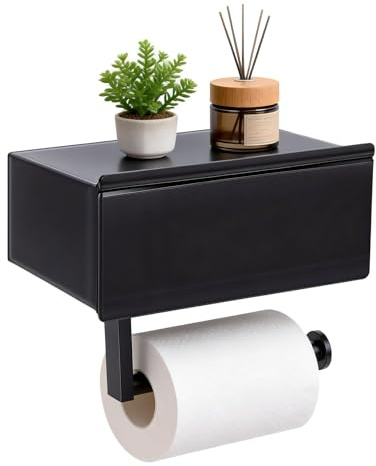 Toilettenpapierhalter Ohne Bohren,Klopapierhalter Schwarz Mit Feuchttücherbox,Ablage Papier Halterung für Wc & Bad-Wandhalterung für Privathaushalte,Hotels und Restaurants