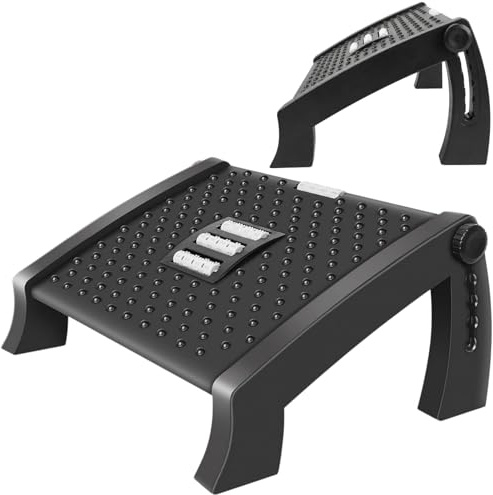 Fotstöd skrivbord, höjdjusterbar fotpall ergonomisk fotstöd, halkfri fotstöd med massagefunktion, lindra ben knä och ryggsmärtor, perfekt för hem, kontor och resor