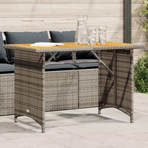 HFXHIJXQ Gartentisch 110x68x70 cm Poly-Rattan Akazienholzplatte Grau Moderner Balkontisch Campingtisch Küchentisch Outdoor wetterfest für Garten Terrasse Balkon