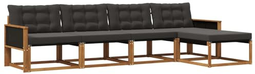 vidaXL Outdoor-Sofagarnitur mit Kissen 5 pcs Natürlich und Schwarz, Garten, moderner, langlebiger Outdoor-Sofa, Sessel-Ecke, Lounge-Möbel, Terrasse Set
