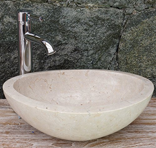 GURU SHOP Massives Ovales Marmor Aufsatz-Waschbecken, Waschschale, Naturstein Handwaschbecken - 44x34 cm Modell 29