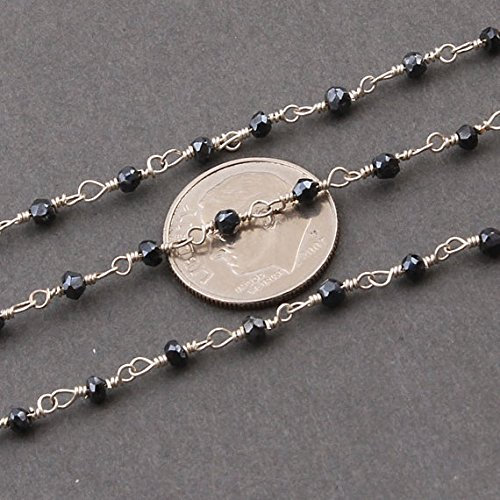 10 piedi spinello nero perline filo avvolto 925 catena placcata argento 2 mm