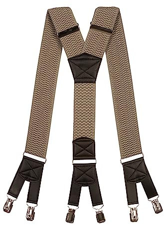 Olata 6 Clip Herren Hosenträger/extra breite Y-Hosenträger – 5 cm. Grau