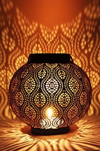 Orientalische Laterne aus Metall Bahadir Gold 22cm | orientalisches Marokkanisches Windlicht Gartenwindlicht | Marokkanische Metalllaterne für Draußen als Gartenlaterne, Oder Innen als Tischlaterne