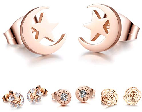 Kim Johanson Damen Ohrringe *15 Designs* aus Edelstahl in Roségold mit Zirkonia Steinchen oder Perlmutt besetzt inkl. Schmuckbeutel