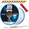 HB-DIGITAL SET 25m Koaxial SAT Kabel 135db Weiß + 10x F-Stecker vergoldet + 1x Abisolierer | CCS Stahl Kupfer Satellit Antennenkabel 5-Fach geschirmt für DVB-S/S2 -C/C2 -T/T2 DAB+ Radio Anlagen