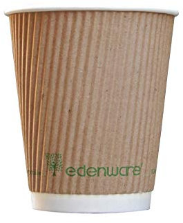 Compostable Paper Coffee Cups - Pack of 50 12oz (340ml) Brown Kraft Ripple Compostable Paper Coffee Cups (12oz (340ml) 50 Pack)