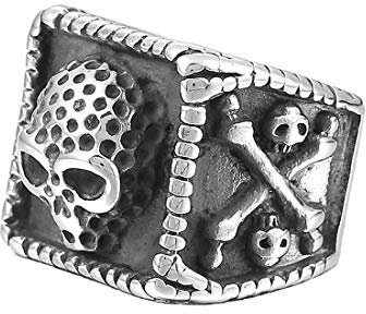 AFSTALR Johnny Hallyday Herrenring Kreuz Johnny Hallyday Siegelring Totenkopf Rock