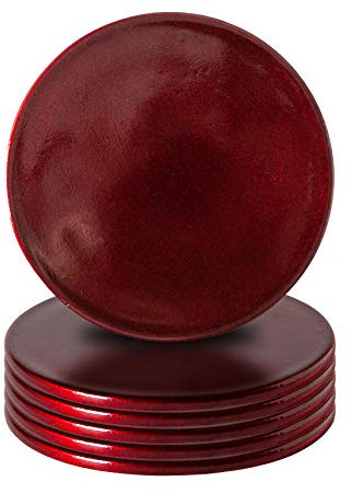 Argon Tableware Metallic Coasters - Red - 10cm - Pack of 6 - Metallic Finish Reusable Dining Table Setting Round Drink Coaster Placemats for Christmas, Party Celebrations, Restaurant Cup Mats