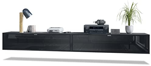 Vladon 2er-Set TV Board Lana 120, Made in Germany, Lowboards je 120 x 29 x 37 cm mit viel Stauraum, Korpus in Schwarz matt, Fronten in Schwarz Hochglanz | Große Farbauswahl