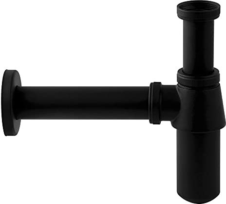 ENKI, W23, Matte Black, Round Wash Basin Bottle Trap Waste, Modern Design, Solid Brass, Easy Clean & Easy to Install, Standard UK Fitting