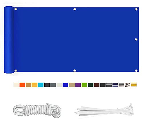 HERILIOS Balkon Sichtschutz, Balkonabdeckung 220 g/m² Innen Balkonverkleidung UV-Schutz (210Größen&21Farben) Ohne Bohren mit Ösen Kabelbinder und Kordel für Balkongeländer Terrasse, 90X700CM Blau