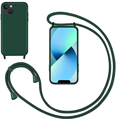 GoodcAcy Crossbody Lanyard Case for iPhone 13 Mini, Liquid Silicone Protective Phone Case with Strap Adjustable Neck Cord Necklace Soft Cover for iPhone 13 Mini, Green
