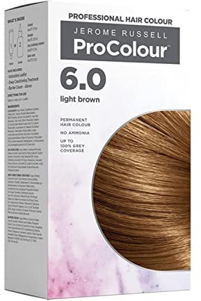 Jerome Russell ProColour Light Brown 6.0 Permanent Hair Colour – Ammonia Free Hair Dye for Full Grey Coverage, Shine & Colour Retention with Brazil Nut Oil