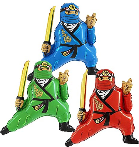 Doriantrade Folienballon Ninja Figuren Luftballon 3er Pack Rot, Grün, Blau Helium Folienballons Luftballons Ballons Geschenk Ballon Jahrmarkt Kirmes Rummel